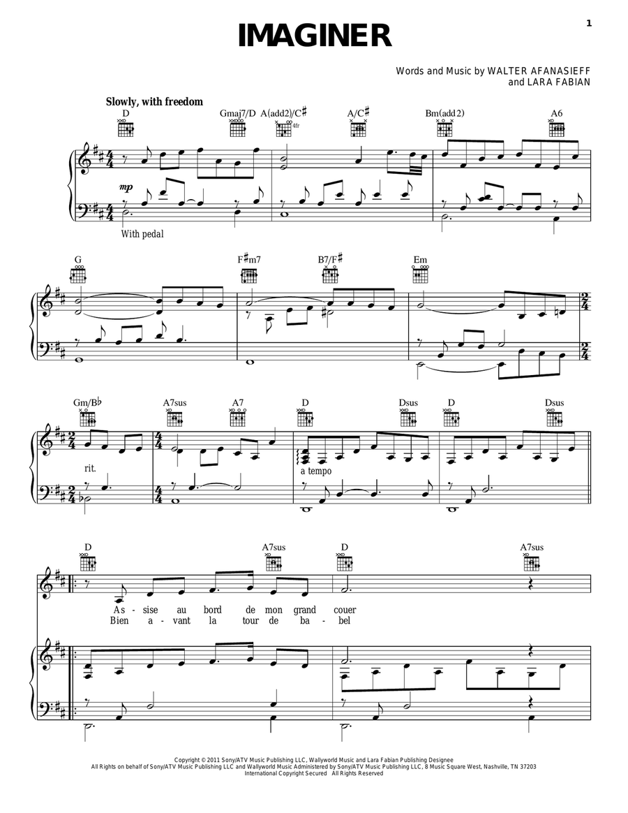 Imaginer Piano, Vocal, Guitar scores gallery preview page 1