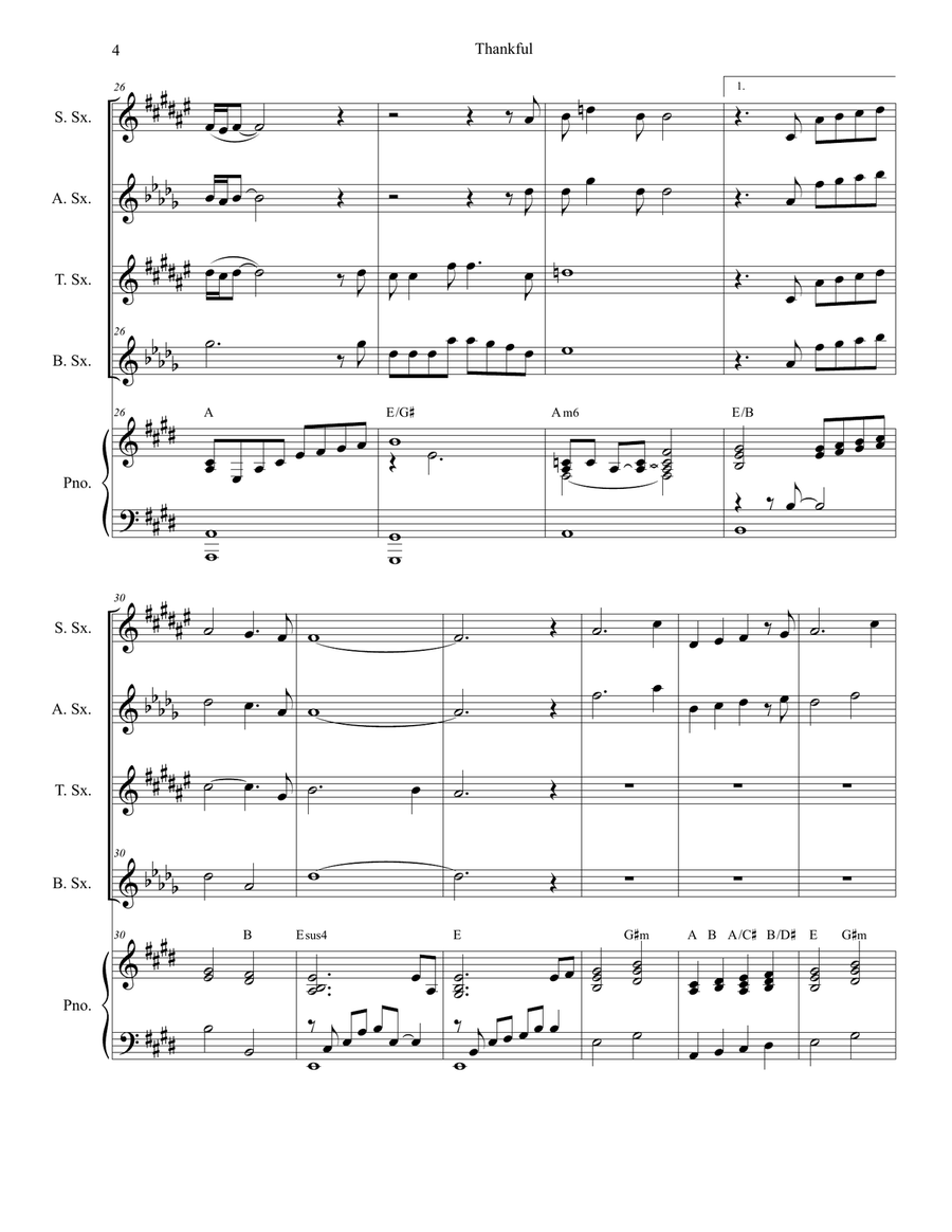 Thankful Saxophone Quartet scores gallery preview page 4