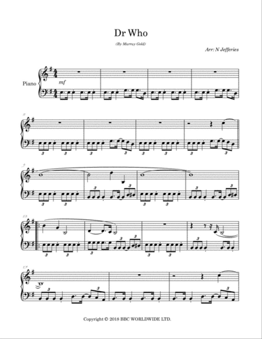 Doctor Who Theme Easy Piano scores gallery preview page 2