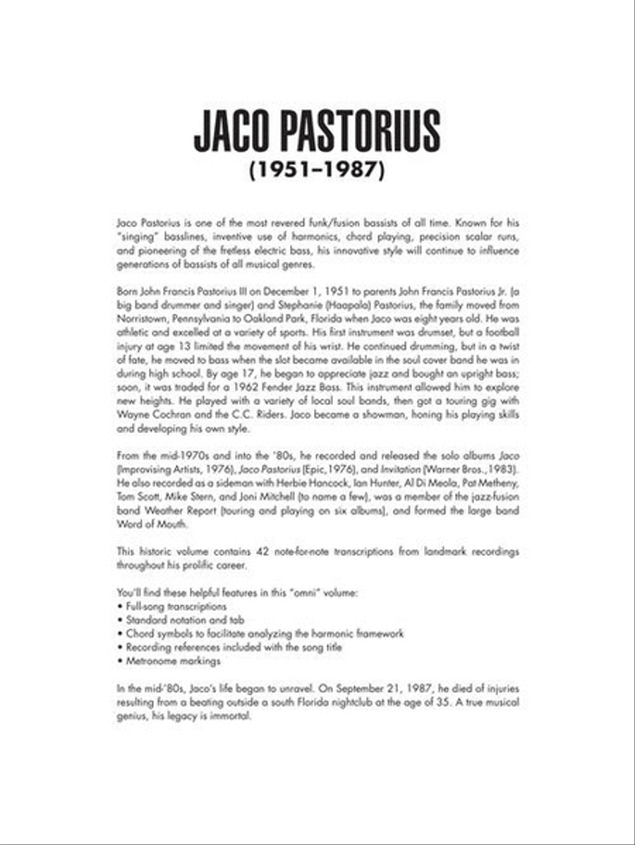 Jaco Pastorius Omnibook Bass Clef Instrument scores gallery preview page 3