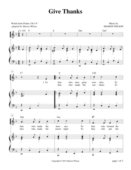 Give Thanks - Psalm 136 (for unison choir) image number null