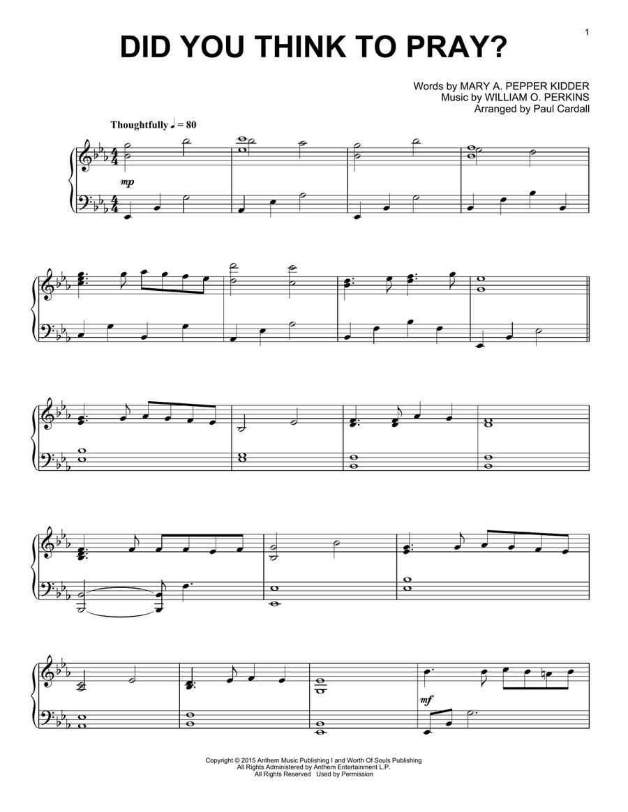 Did You Think To Pray? Piano Solo scores gallery preview page 1