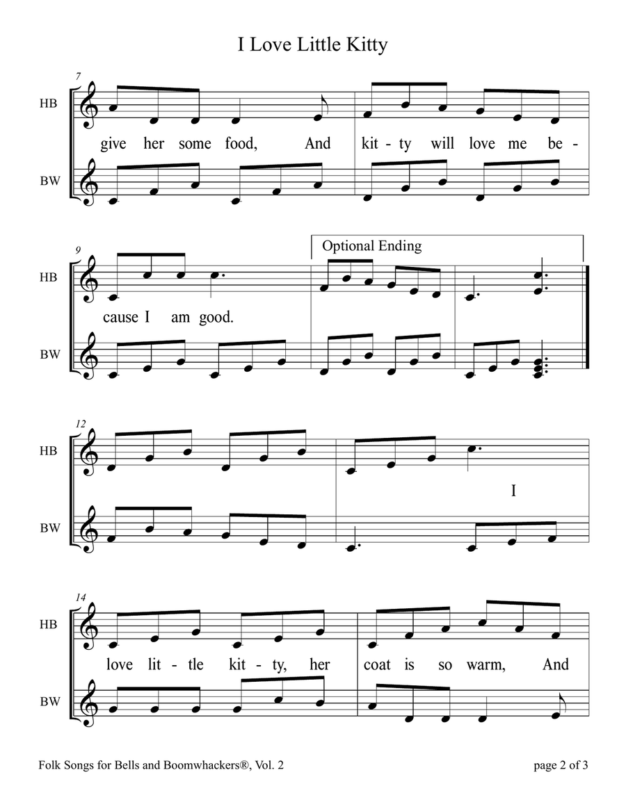 I Love Little Kitty (for 8-note Bells and Boomwhackers with Black and White Notes) Handbell Choir scores gallery preview page 6