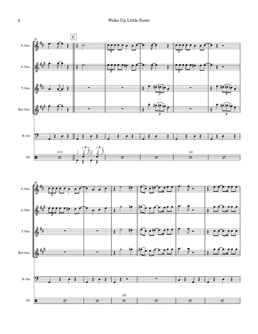Wake Up Little Susie Saxophone Quartet scores gallery preview page 4