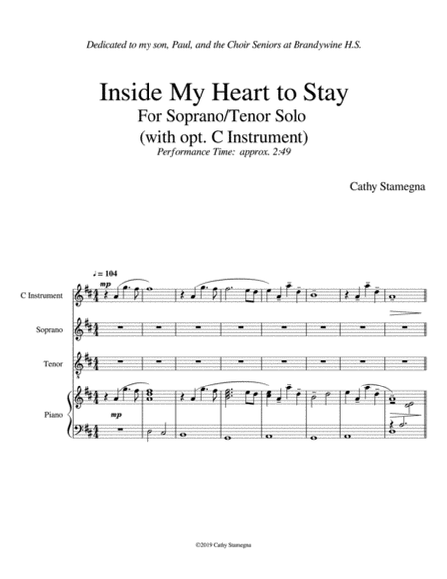 Inside My Heart To Stay (Duet for Soprano/Tenor Solo, Optional C Instrument, Piano Acc.) image number null