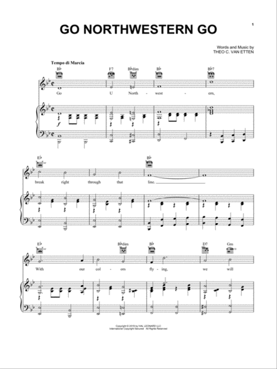 Go Northwestern Go (Go U Northwestern) Piano, Vocal, Guitar scores gallery preview page 1