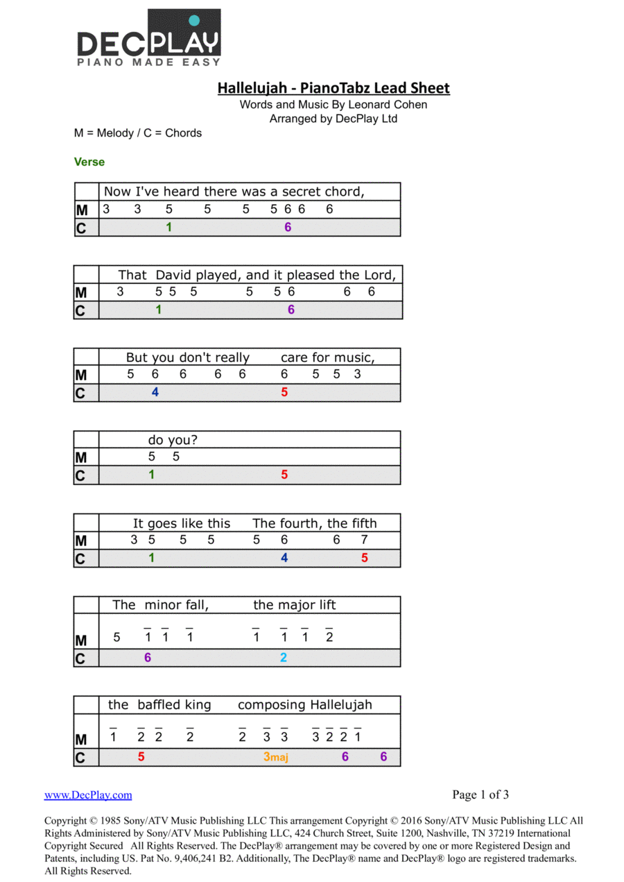 Hallelujah Easy Piano scores gallery preview page 1