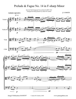 Book cover for BACH: Prelude & Fugue No. 14 in F-sharp Minor, BWV 883 for String Quartet