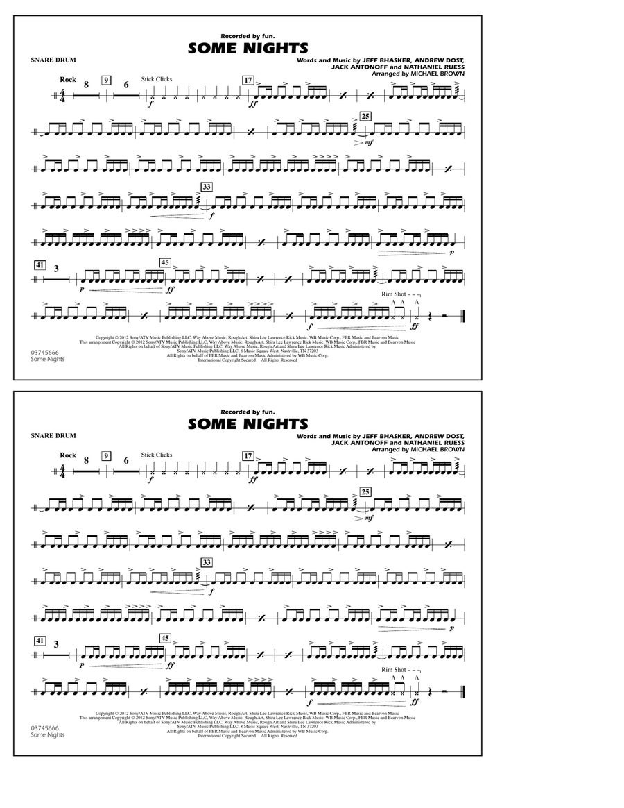 Some Nights - Snare Drum Marching Band scores gallery preview page 1