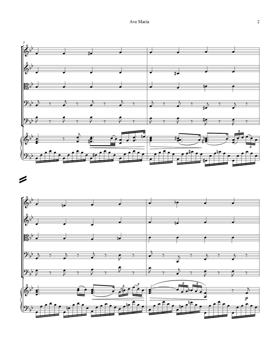 Ave Maria (Schubert) for string quartet/quintet and piano (solo) Piano Quintet scores gallery preview page 3