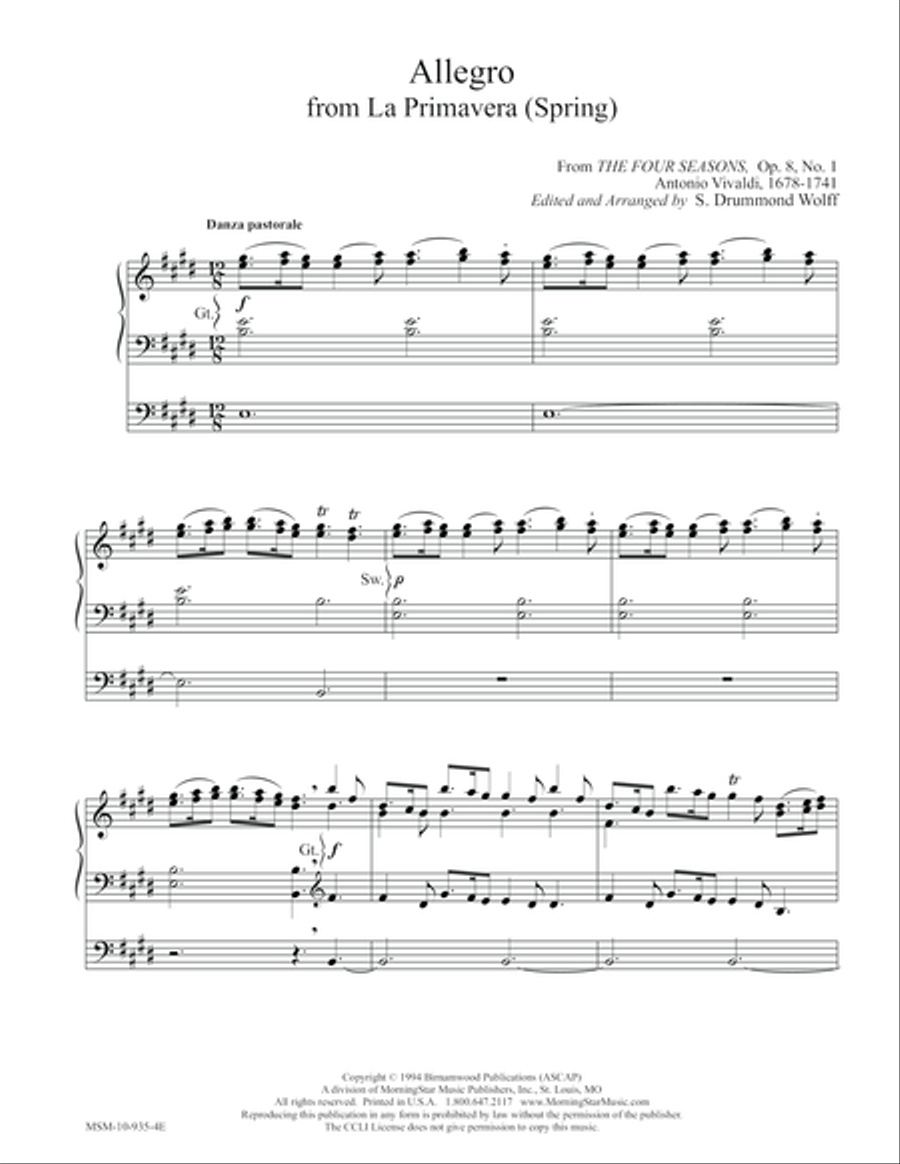 Allegro from La Primavera (Spring) Organ scores gallery preview page 1