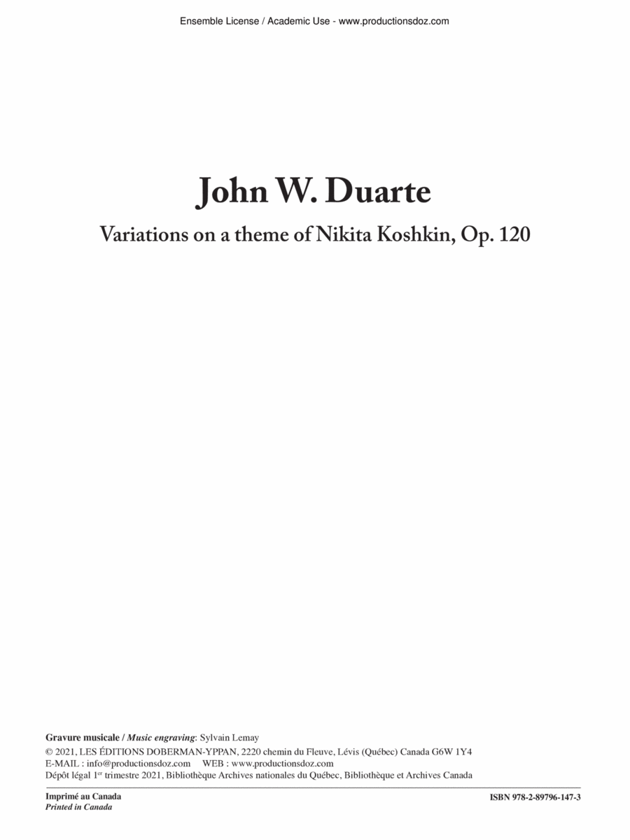 Variations on a theme of Nikita Koshkin, Op. 120 Guitar Ensemble scores gallery preview page 1