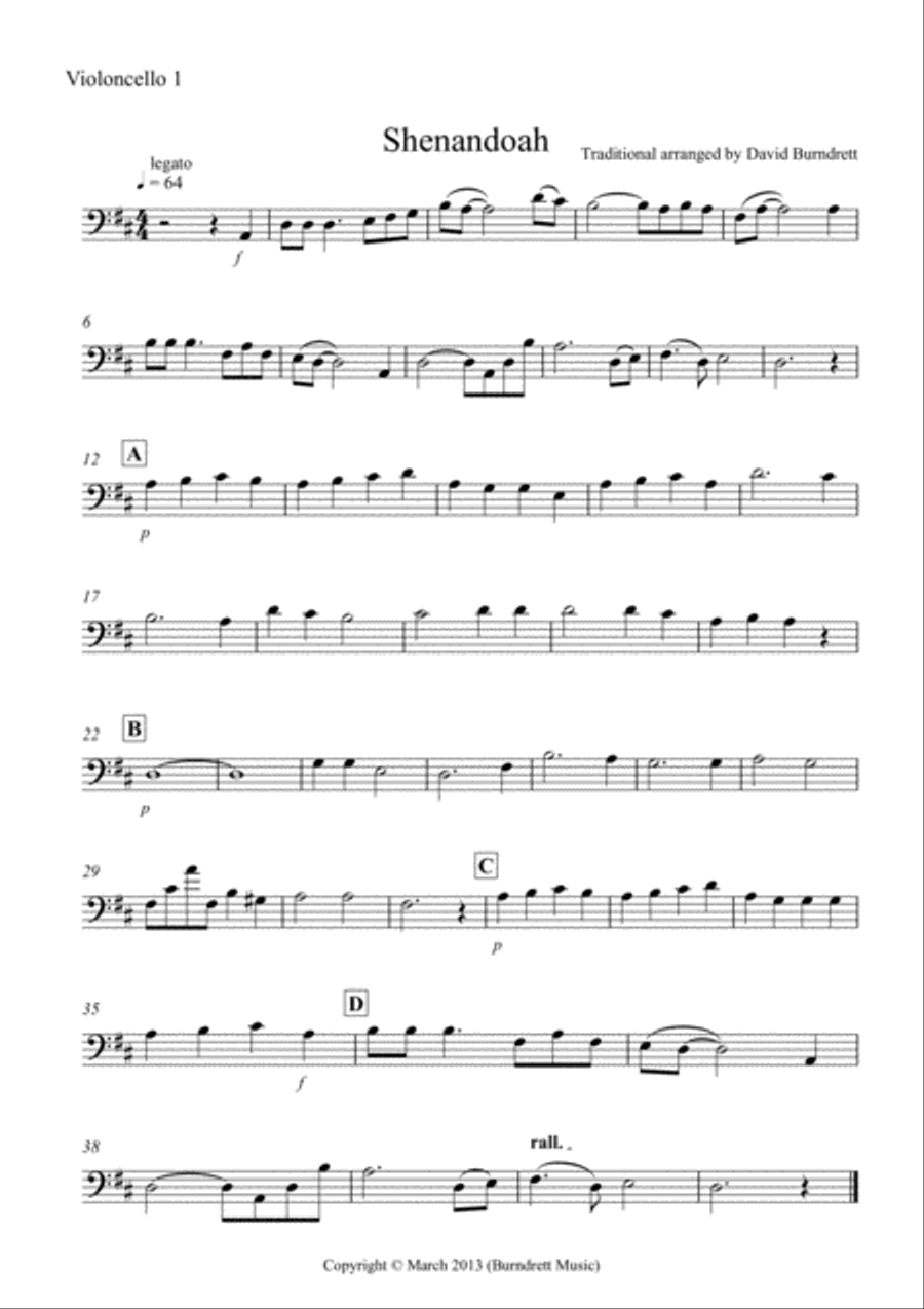 Shenandoah for Cello Quartet Cello Solo scores gallery preview page 4