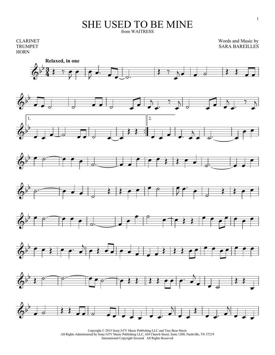 She Used To Be Mine (from Waitress) Part scores gallery preview page 1