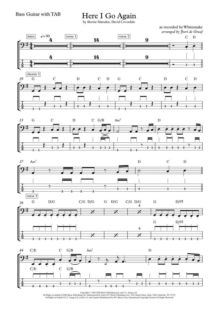 Here I Go Again Guitar Tablature scores gallery preview page 1
