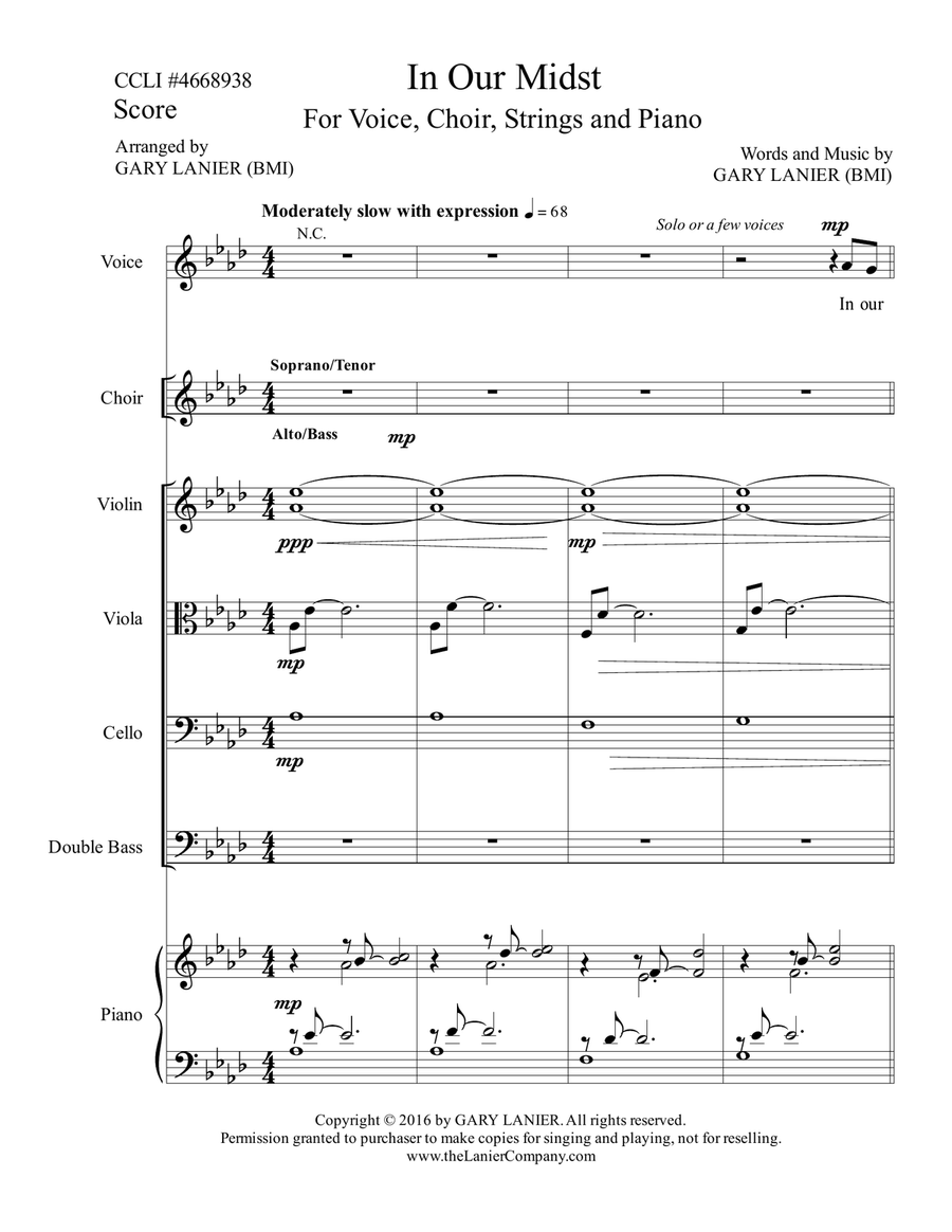 Gary Lanier: IN OUR MIDST (Worship - For Voice, Choir, String Orchestra and Piano with Parts) Choir scores gallery preview page 2