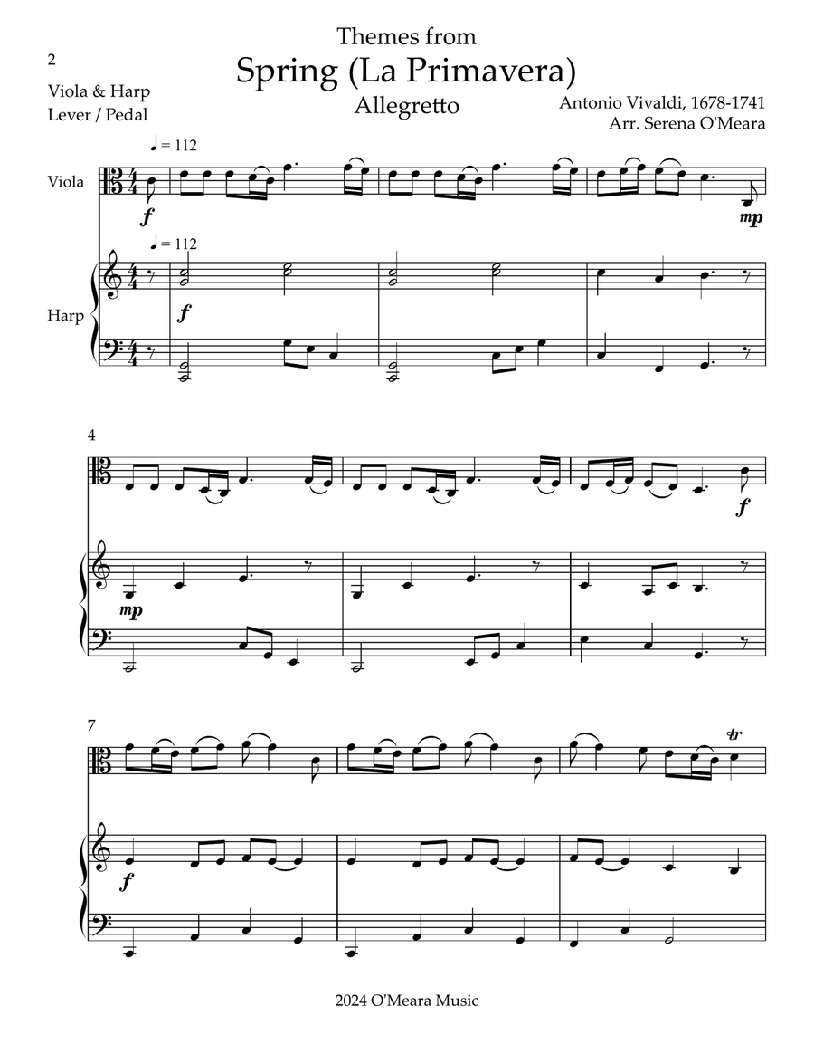 Spring (La Primavera), Duet for Viola & Harp String Duet scores gallery preview page 2