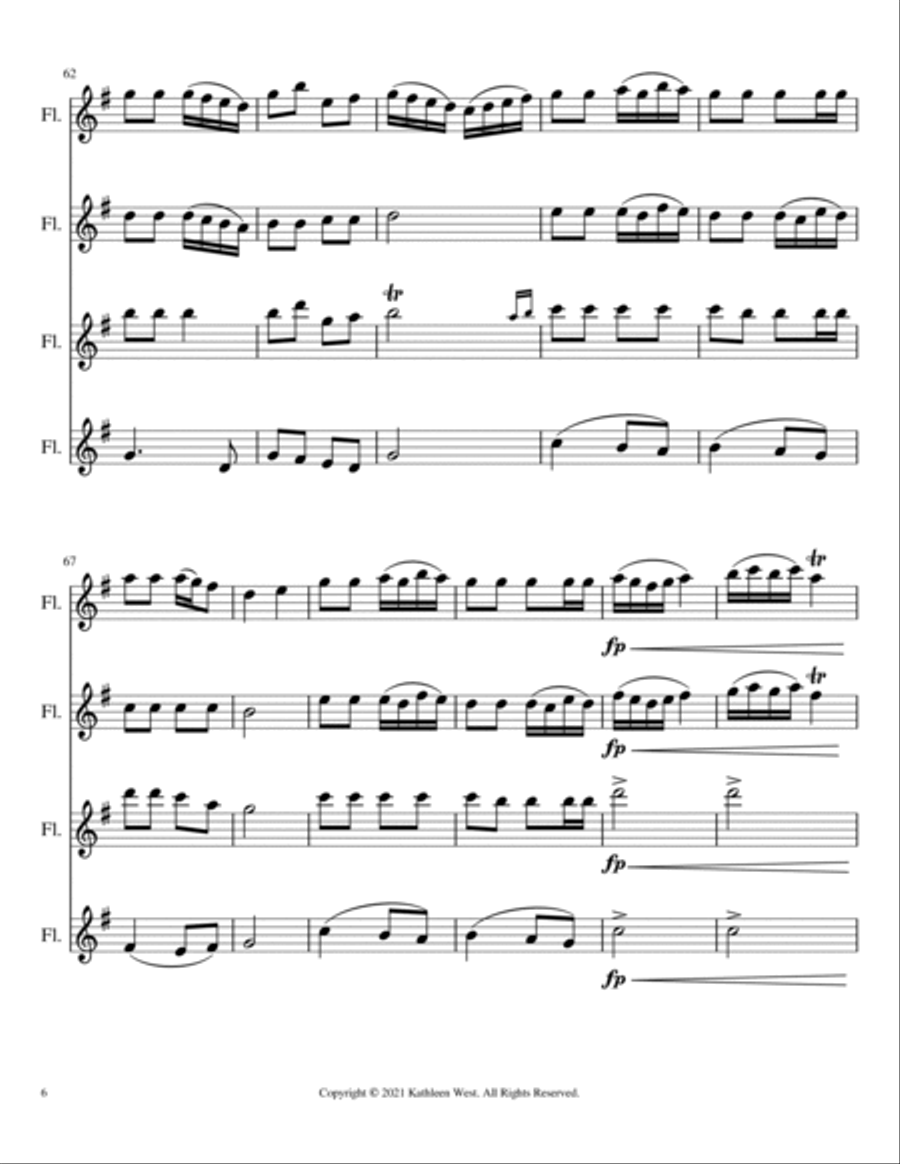 Jingle Bells for Flute Quartet Flute Quartet scores gallery preview page 6