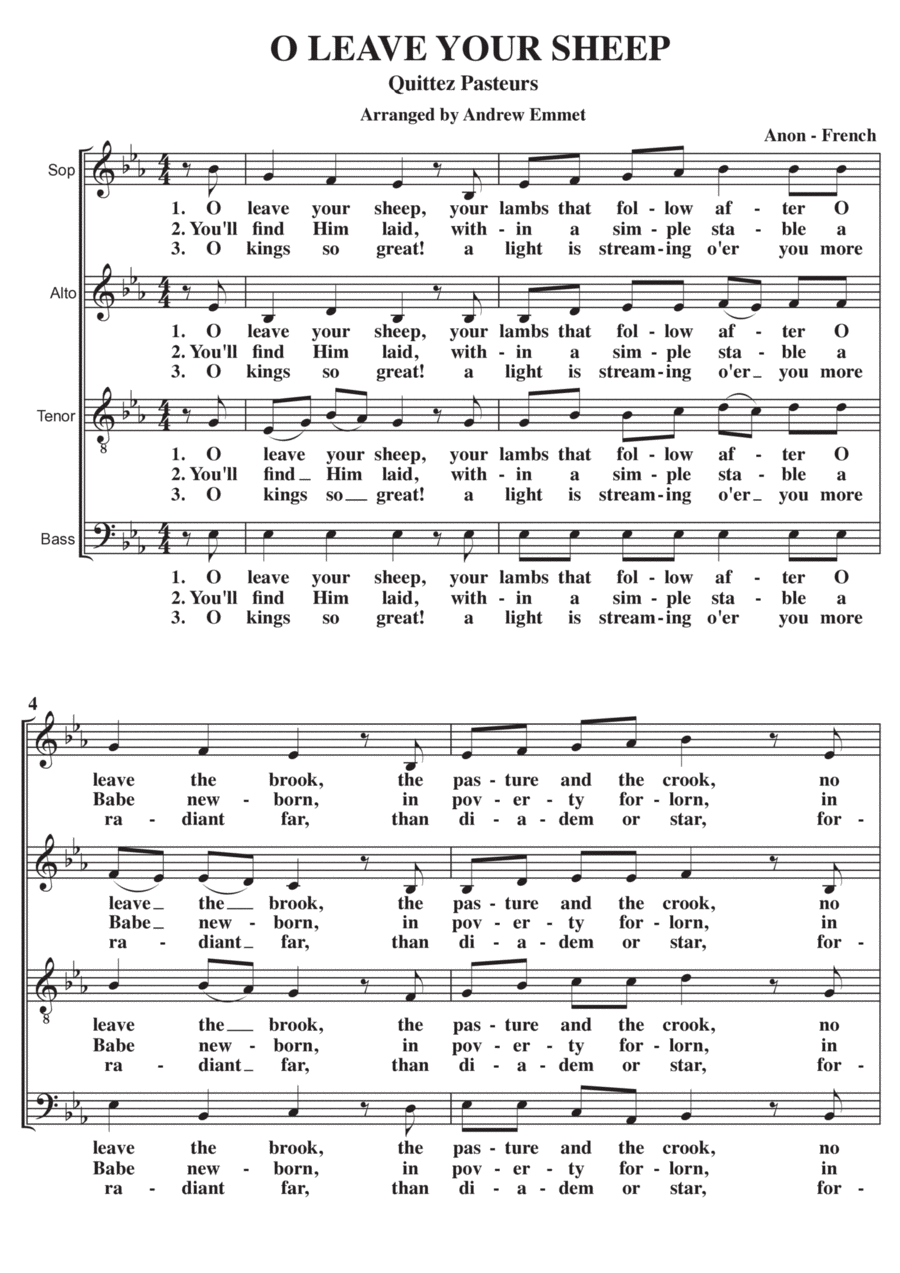 O Leave Your Sheep A Cappella SATB O Leave Your Sheep A Cappella SATB 4-Part scores gallery preview page 1