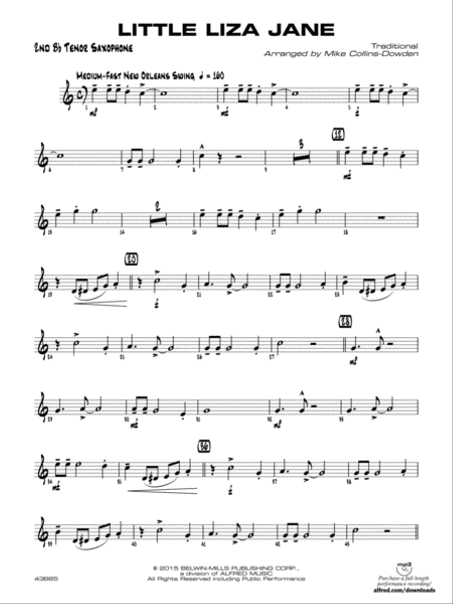 Little Liza Jane: 2nd B-flat Tenor Saxophone Jazz Ensemble scores gallery preview page 1