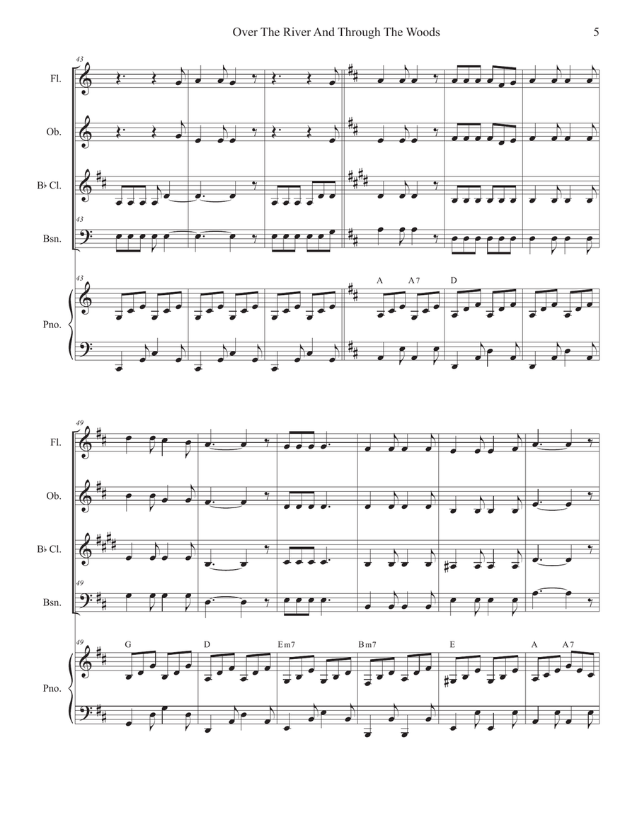 Over The River And Through The Woods (Woodwind Quartet and Piano) Woodwind Quartet scores gallery preview page 5