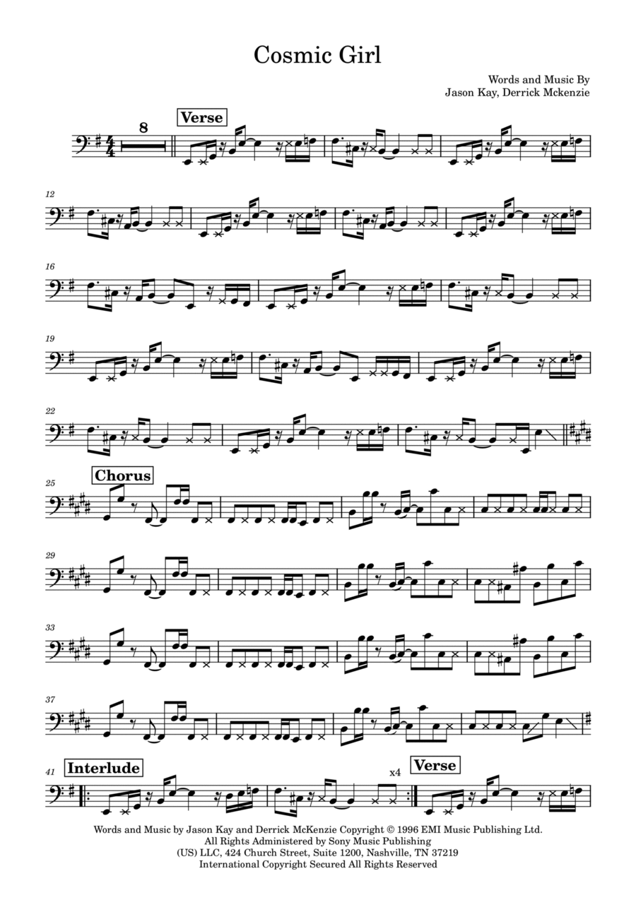 Cosmic Girl Cosmic Girl Bass Guitar scores gallery preview page 1