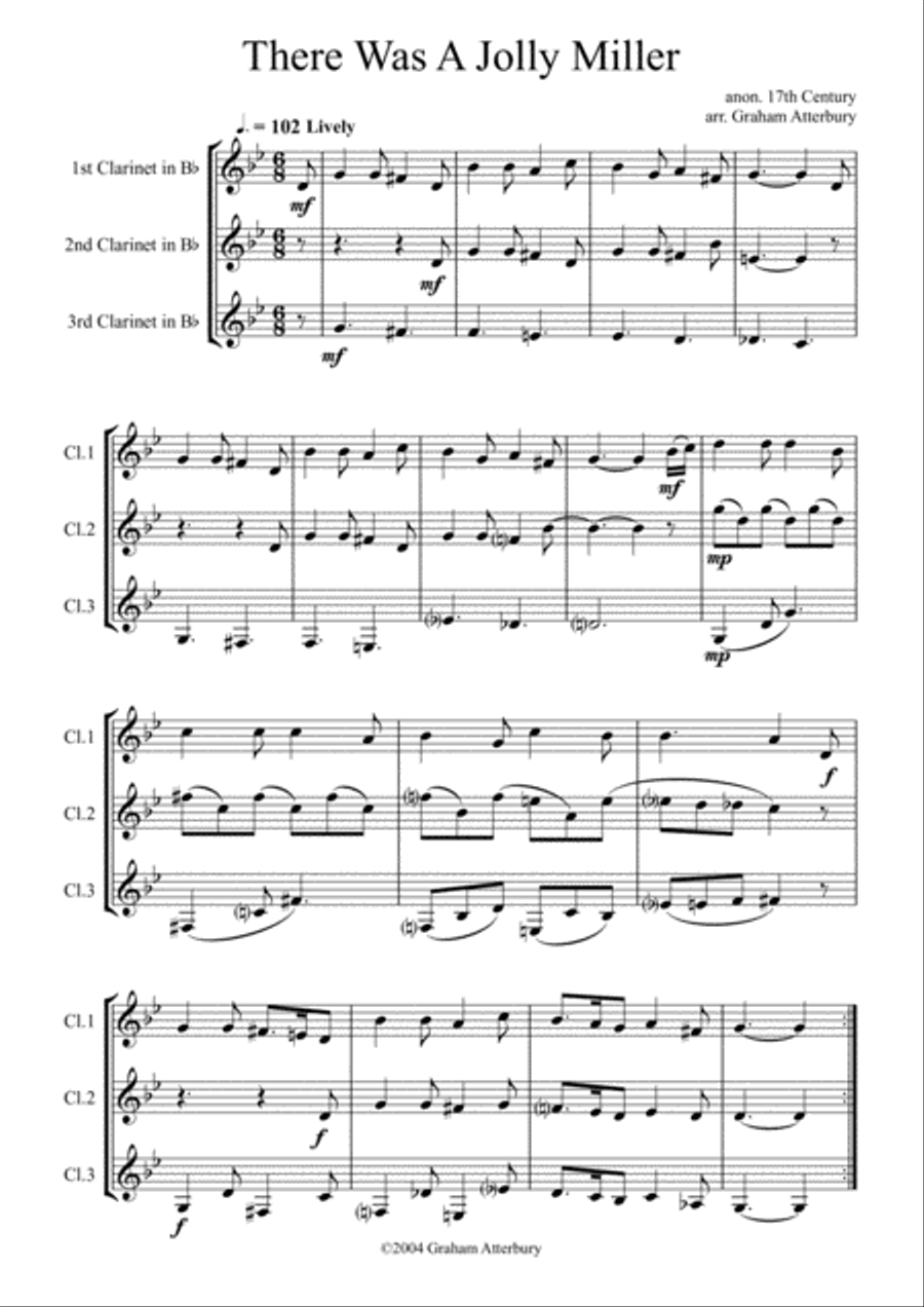 There was a Jolly Miller There was a Jolly Miller Woodwind Trio scores gallery preview page 1