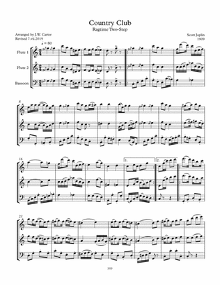 Country Club, A Ragtime Two-Step, by Scott Joplin (1909), arranged for 2 Flutes & Bassoon