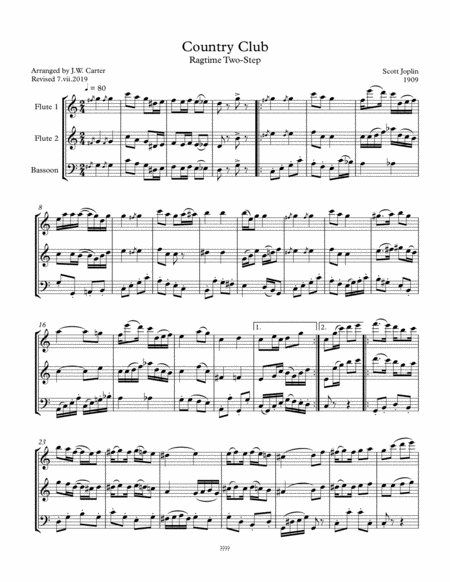 Country Club, A Ragtime Two-Step, by Scott Joplin (1909), arranged for 2 Flutes & Bassoon image number null