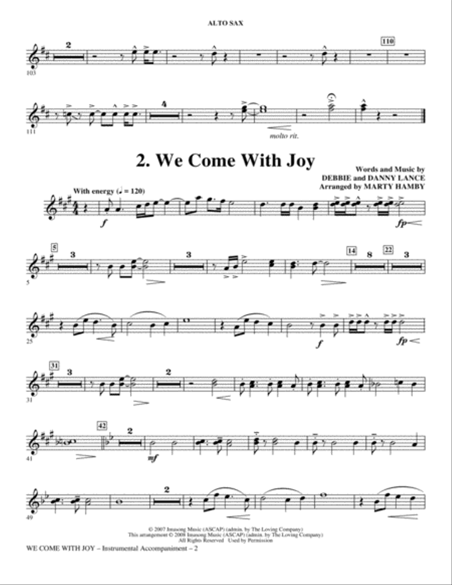 We Come With Joy Orchestration - Alto Sax Choir scores gallery preview page 2