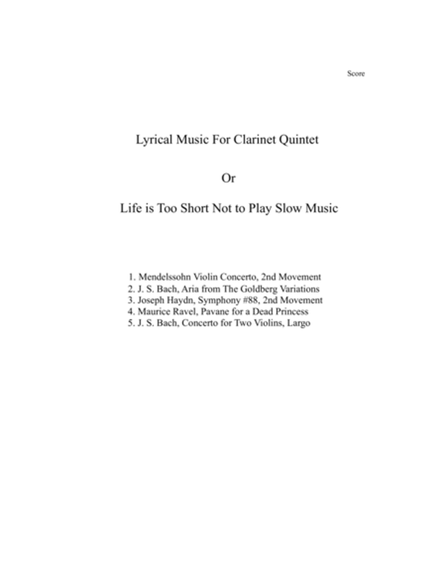 Lyrical Music for Clarinet Quintet or clarinet choir image number null