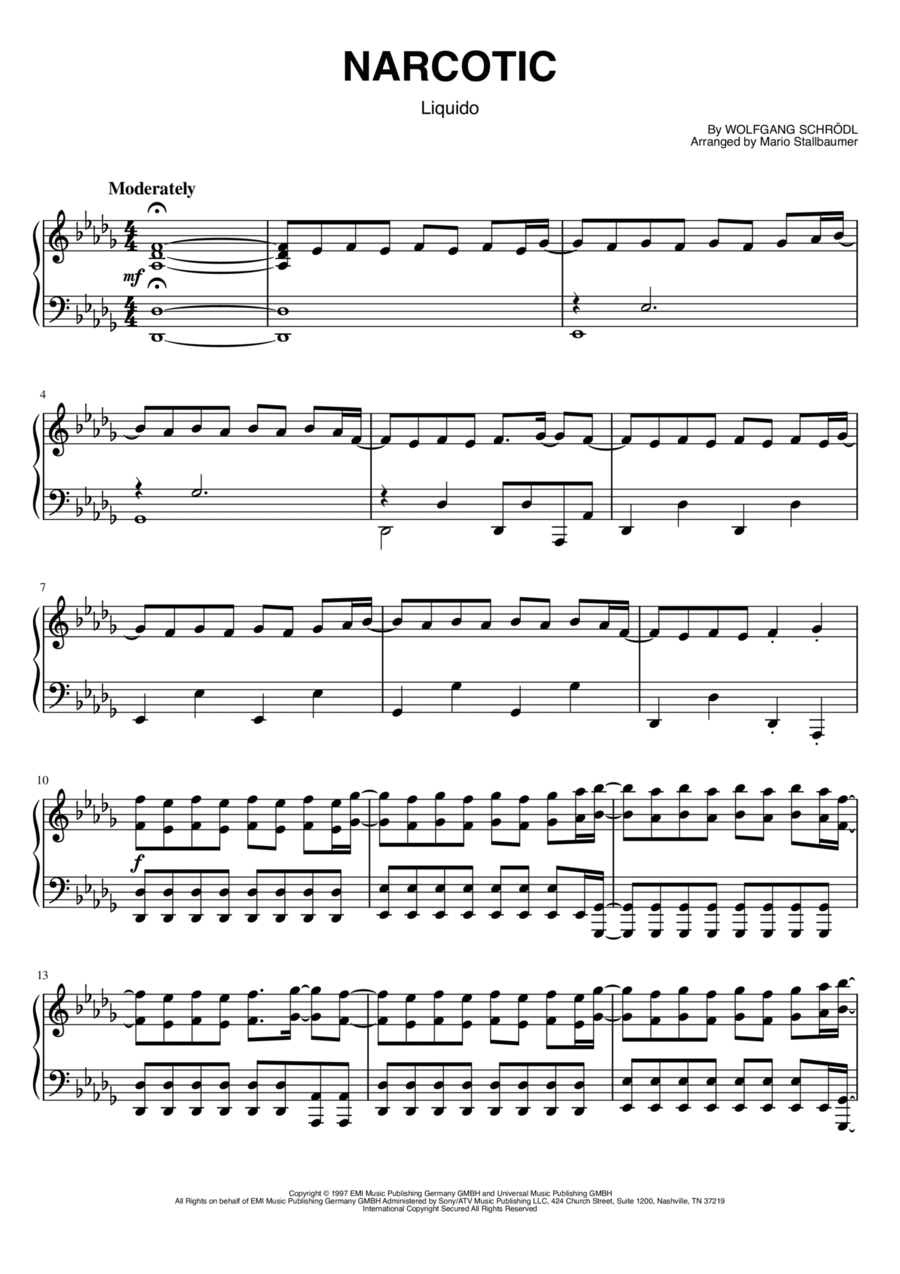 Narcotic Piano Solo scores gallery preview page 1
