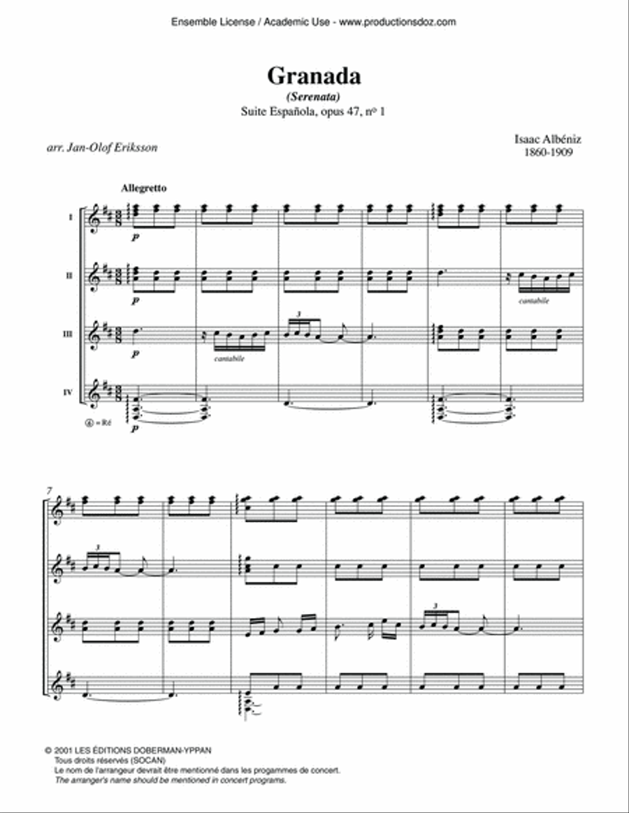 Granada op. 47 no. 1 & Cataluna op. 47 no. 2 Guitar Ensemble scores gallery preview page 3