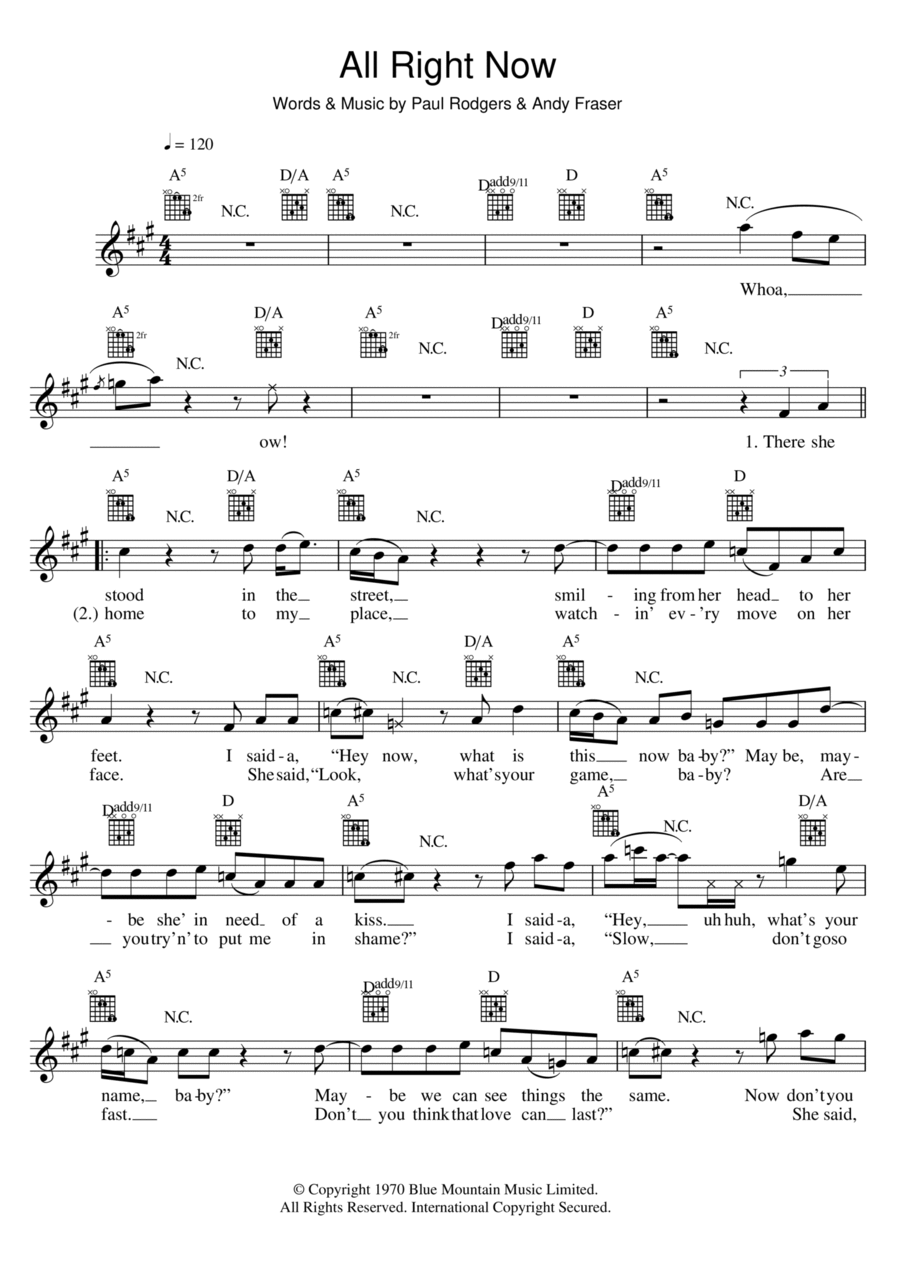 All Right Now Piano scores gallery preview page 1