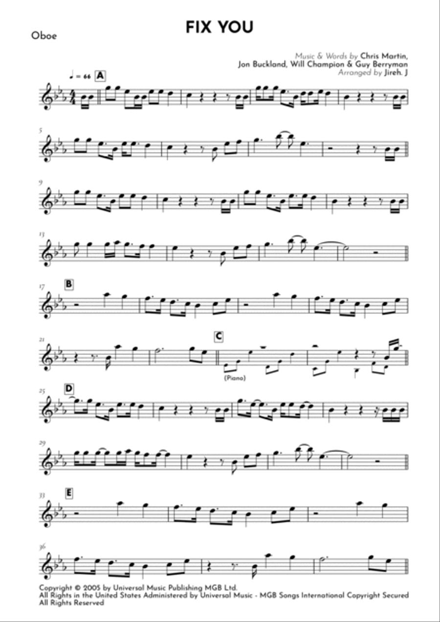 Fix You Fix You Oboe Solo scores gallery preview page 2