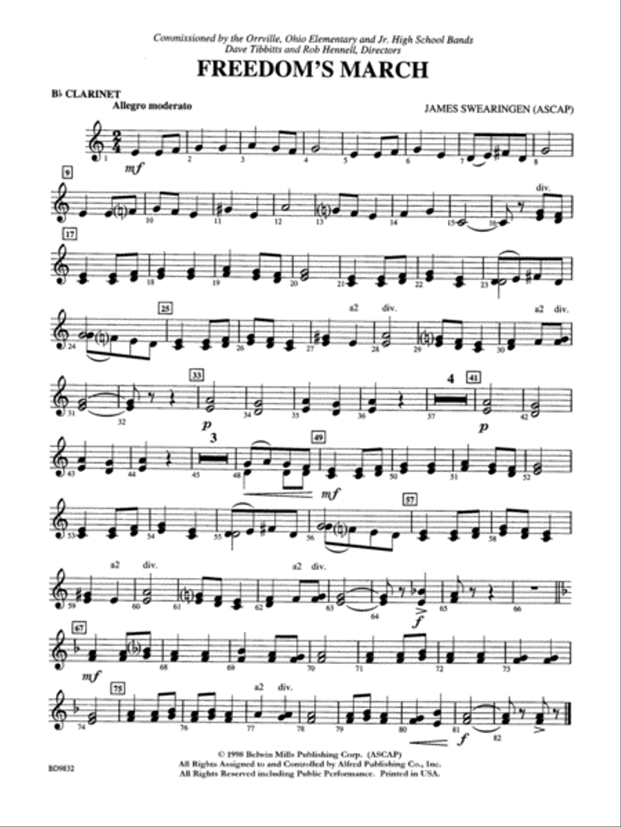 Freedom's March: 1st B-flat Clarinet Concert Band scores gallery preview page 1
