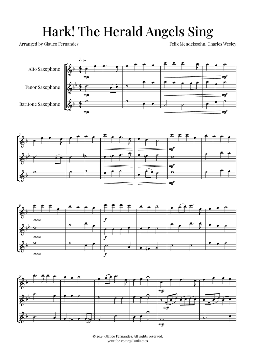 Hark! The Herald Angels Sing Trio Arrangement | Christmas Carol Sheet Music Woodwind Trio scores gallery preview page 1