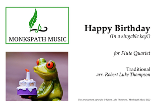 Book cover for Happy Birthday (in a singable key!) for Flute Quartet