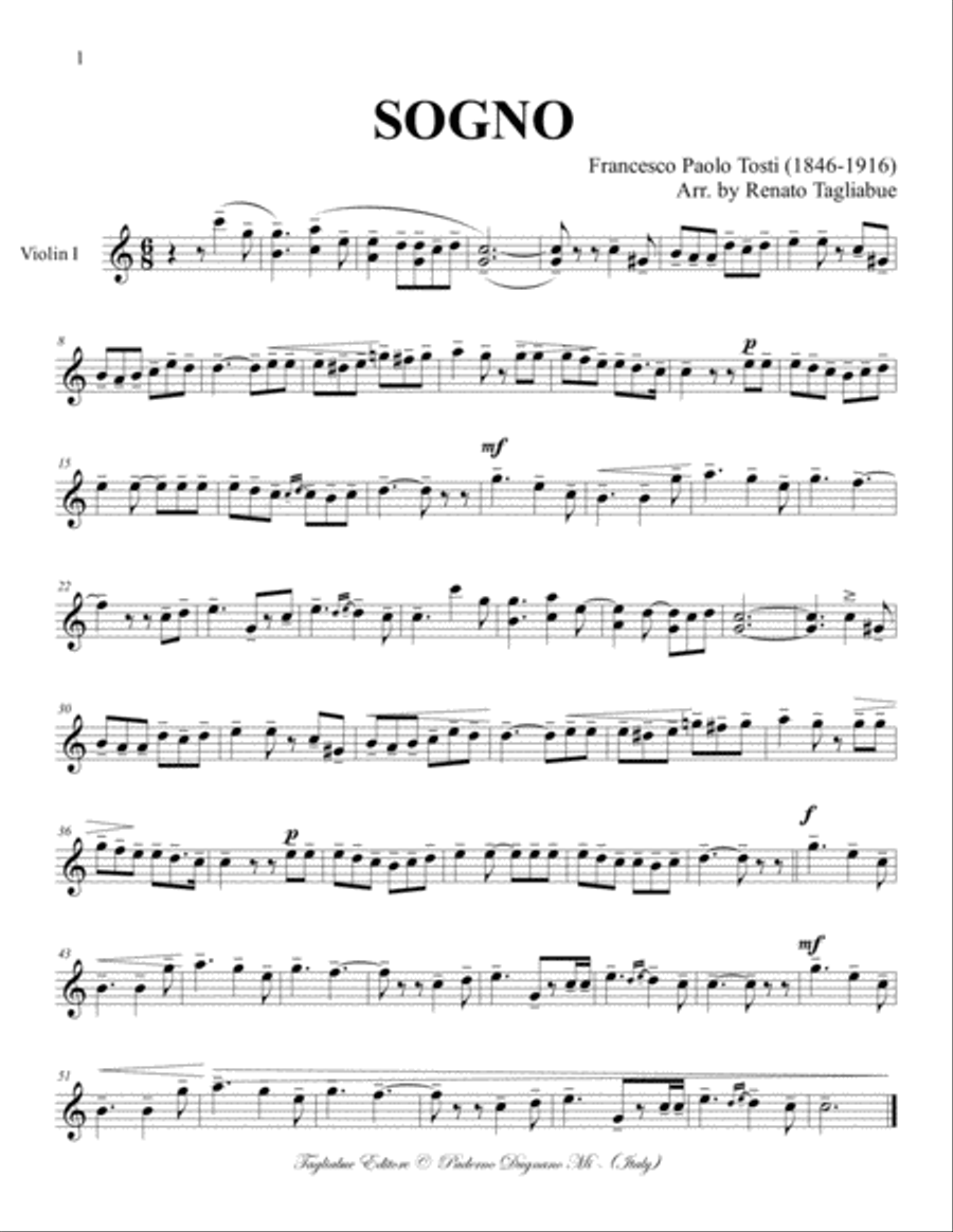 SOGNO - F.P. Tosti - Arr. for String Quartet - With Parts String Quartet scores gallery preview page 5