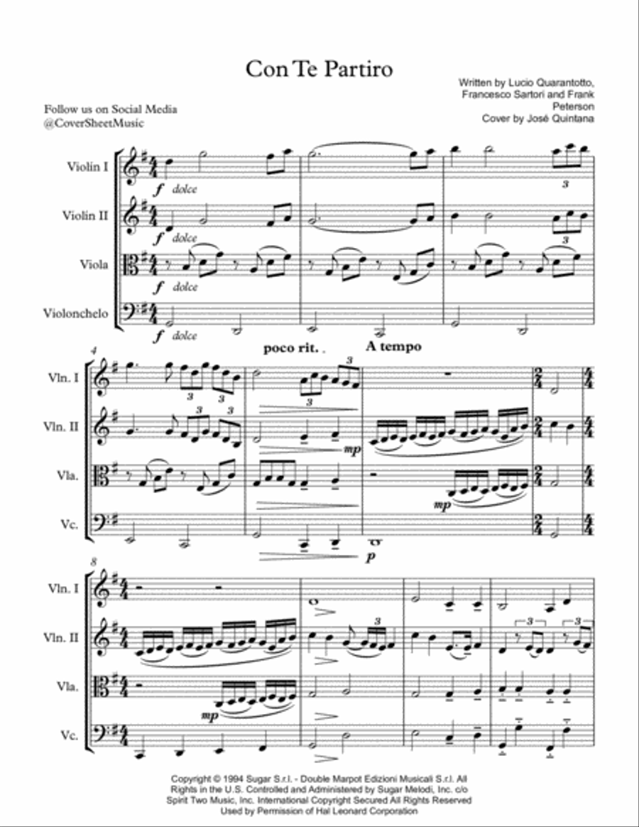 Time To Say Goodbye String Quartet scores gallery preview page 2