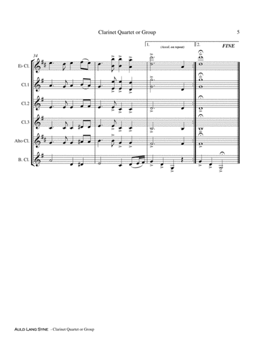 Auld Lang Syne - Clarinet Quartet or Group Score and Parts PDF image number null