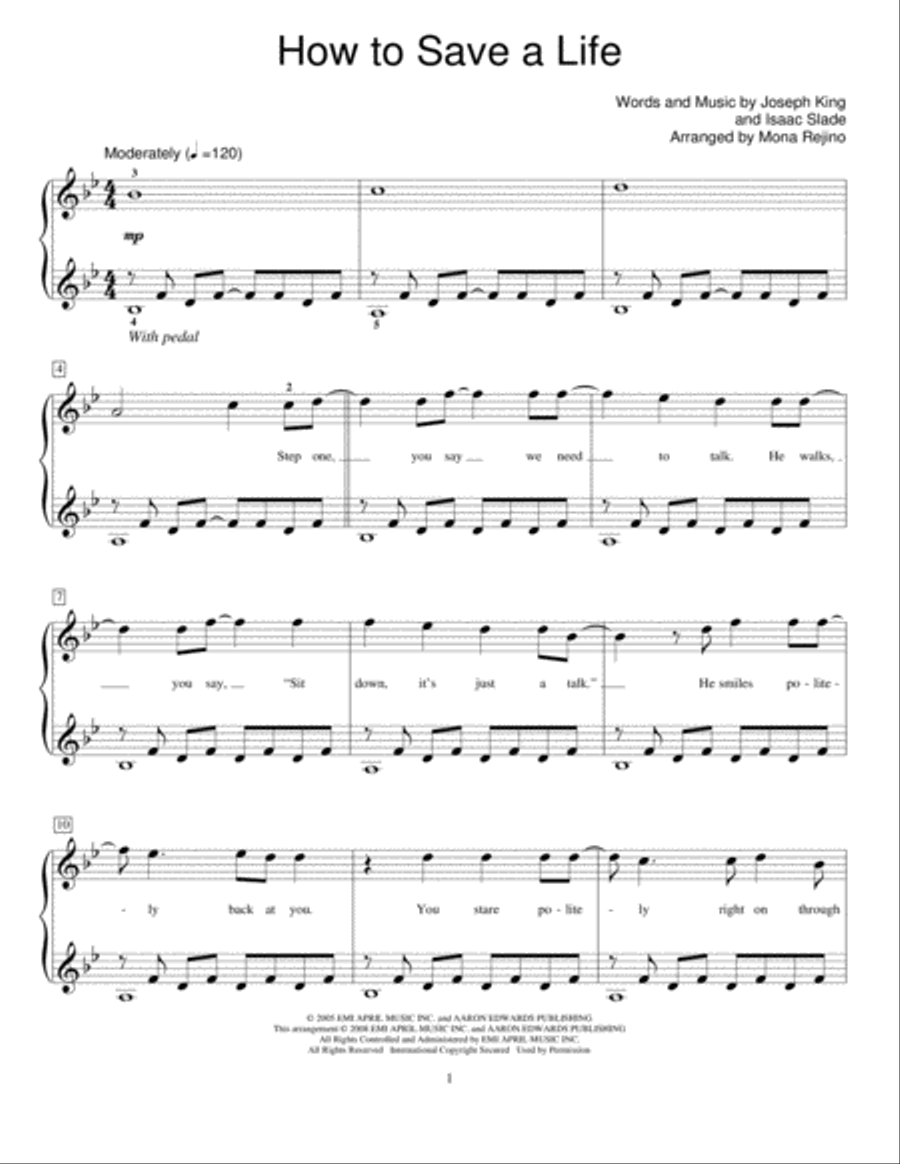 How To Save A Life Piano Method scores gallery preview page 1