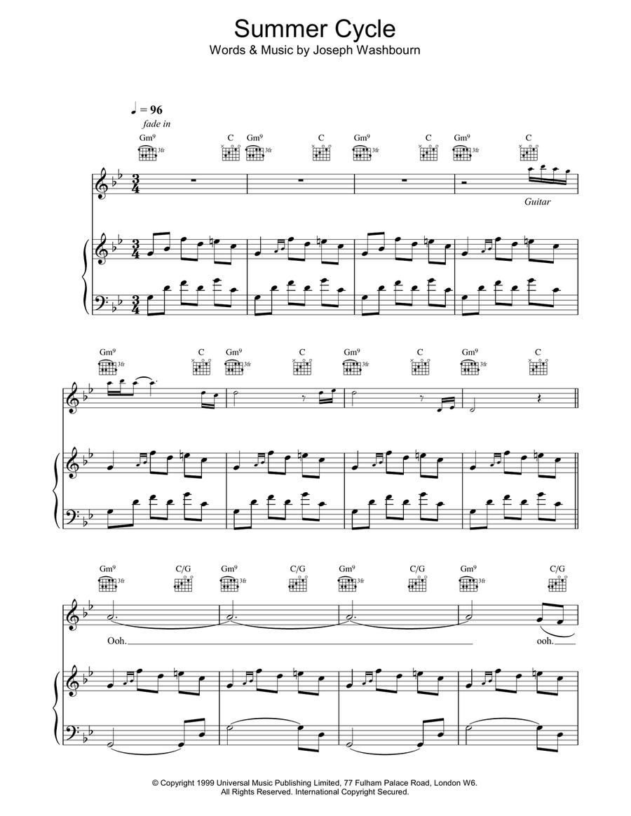 Summer Cycle Piano, Vocal, Guitar scores gallery preview page 1