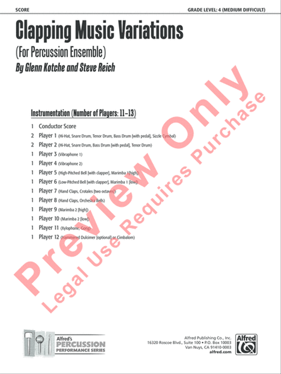 Clapping Music Variations Percussion Ensemble scores gallery preview page 2