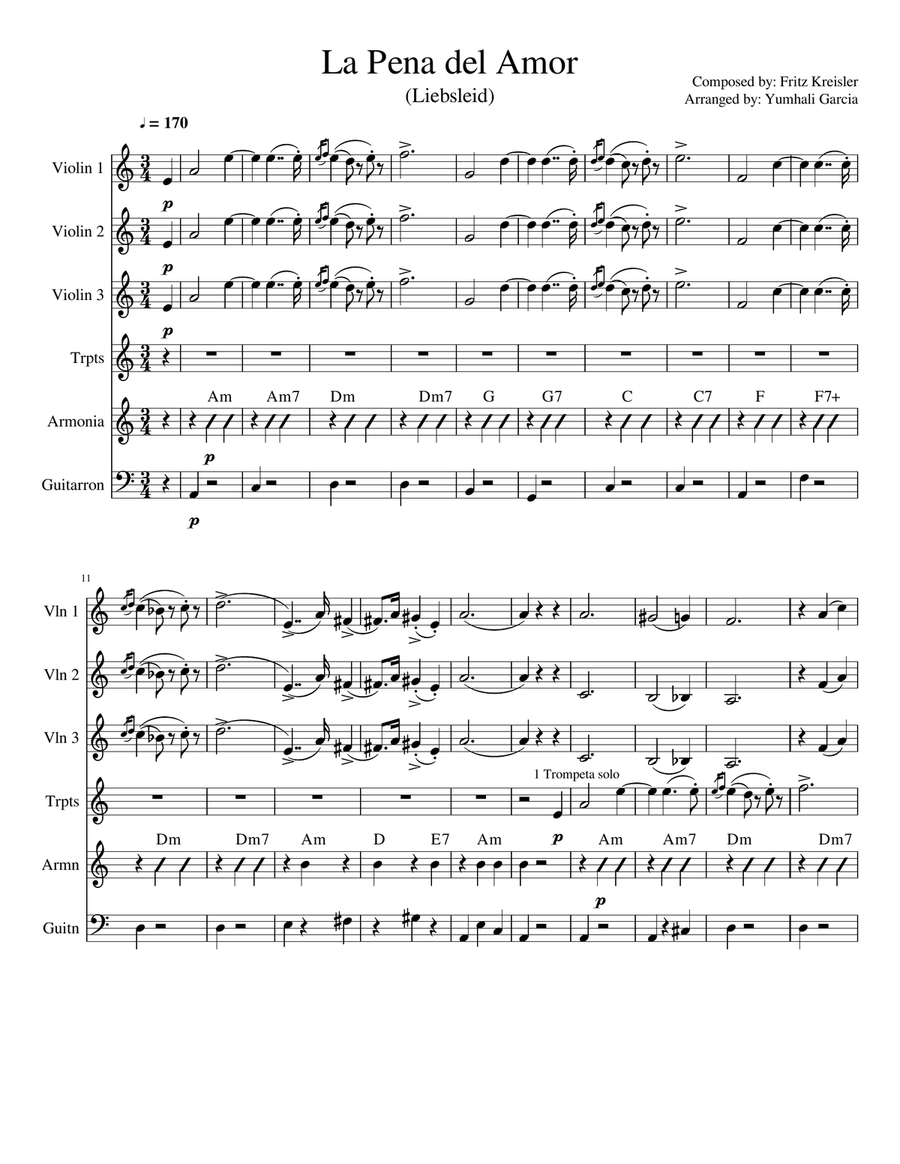 Liebesleid (La Pena del Amor) Small Ensemble scores gallery preview page 1