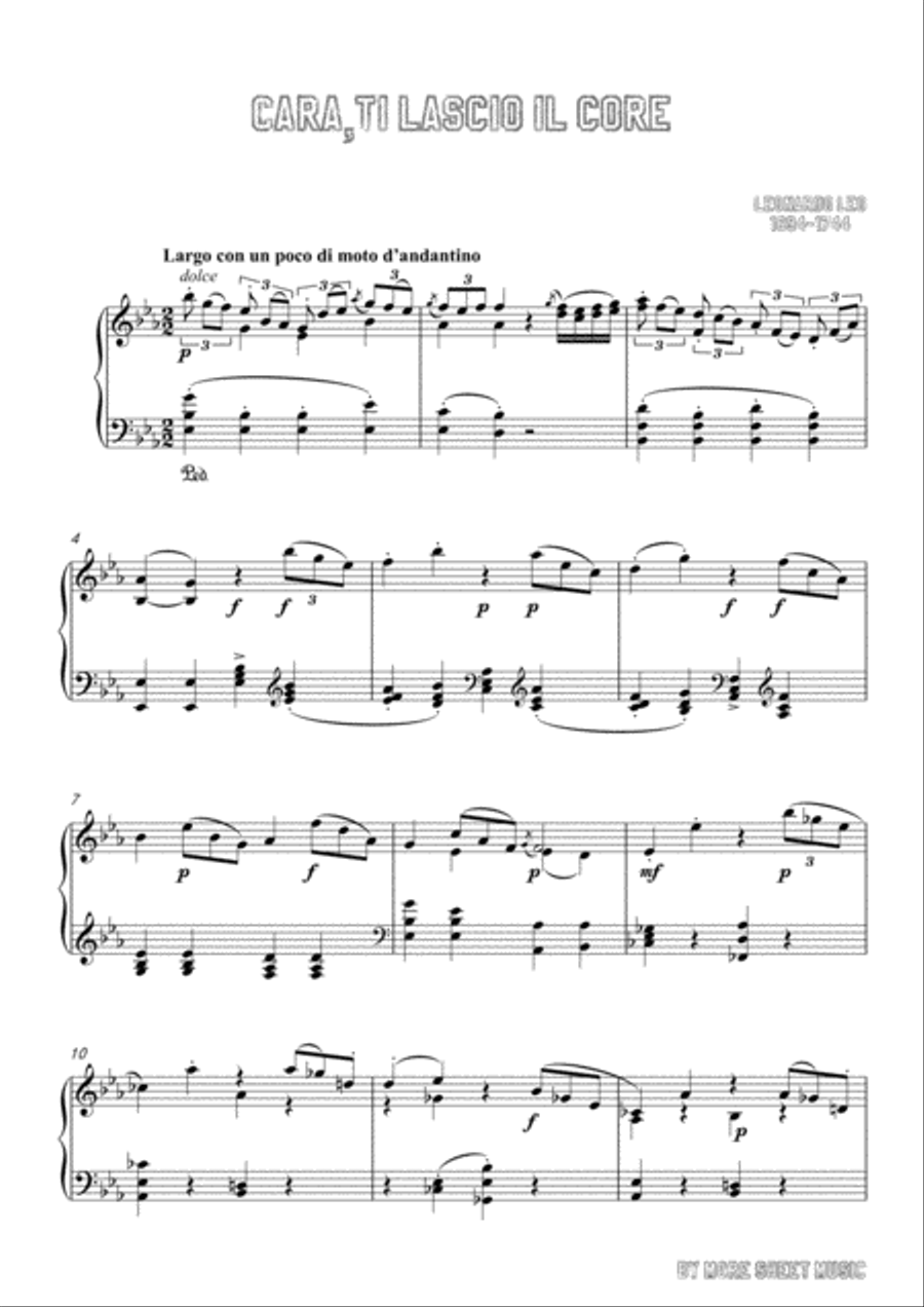 Leo-Cara,ti lascio il core in E flat Major,for Voice and Piano Voice Solo scores gallery preview page 3