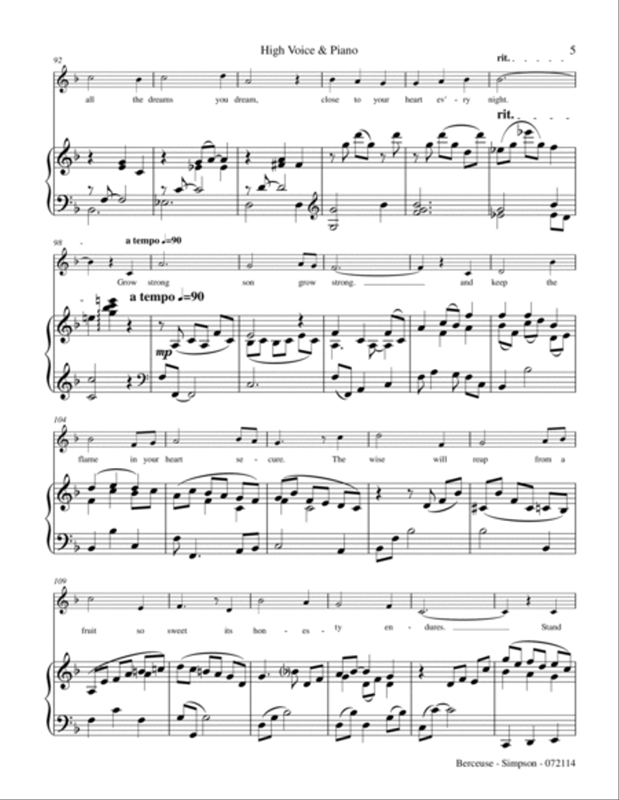 Berceuse for High Voice & Piano High Voice scores gallery preview page 5
