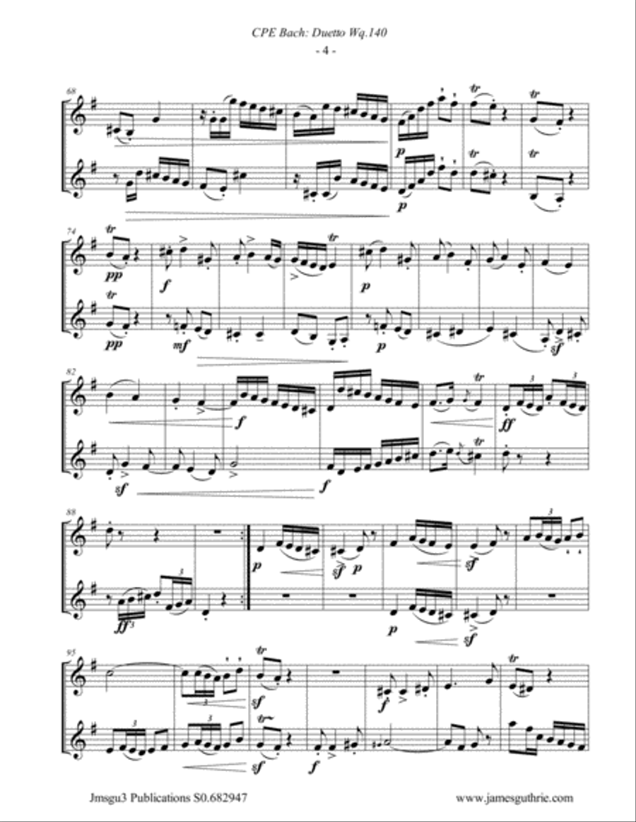 CPE Bach: Duetto Wq. 140 for Trumpet & Baritone Horn Brass Duet scores gallery preview page 4