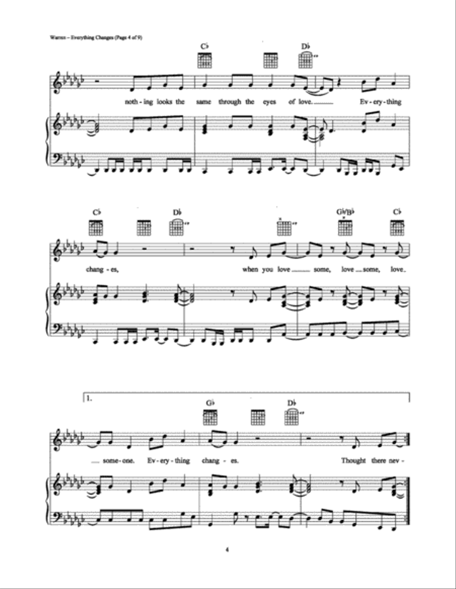 Everything Changes Piano, Vocal, Guitar scores gallery preview page 4