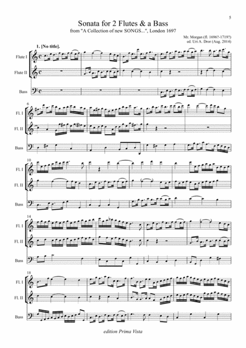 Mr. Morgan Sonata for 2 flutes & a Bass, Score